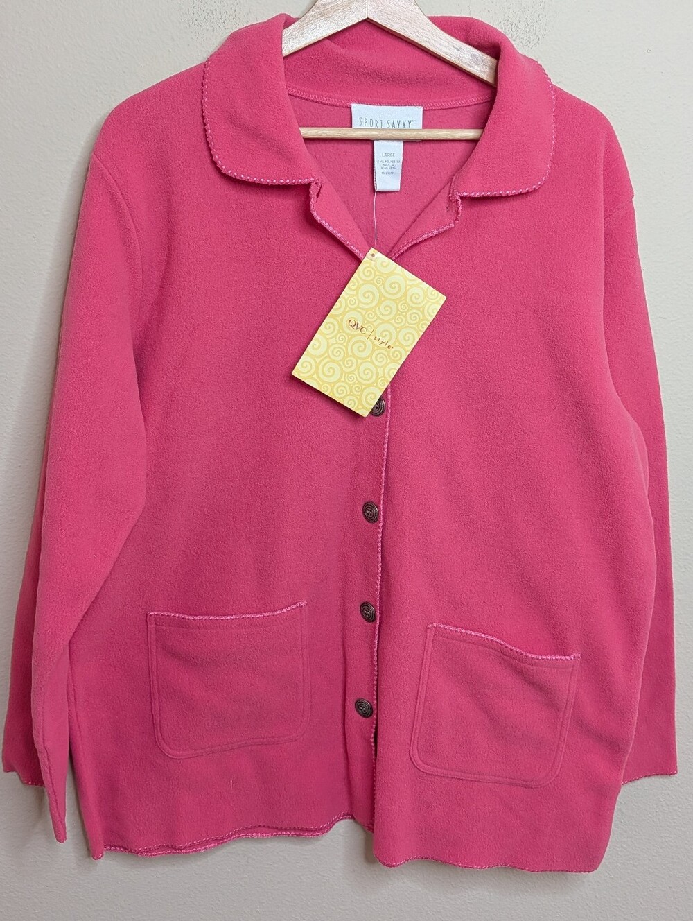 NWT Sport Savvy Pink Fleece Button Up Jacket L